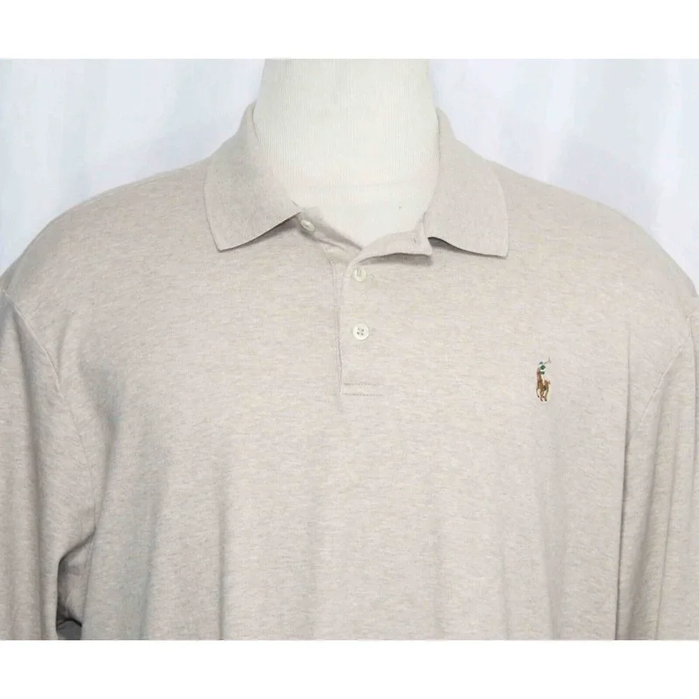 Polo Ralph Lauren Beige‎ Classic Fit Cotton Long Sleeve Polo Shirt Mens Size XXL